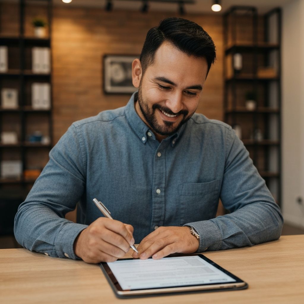 Empresario completando el diagnostico digital en su tablet